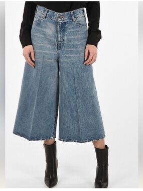 Celine Wide-Leg Cropped Denim Bermudas in Blue new